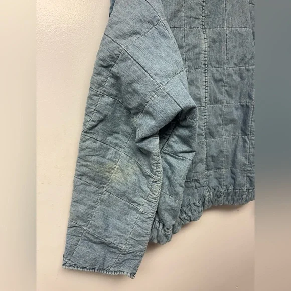 Free People Dolman Quilted Denim Jacket Medium Chambray Boho Zip Jacket - Picture 10 of 14